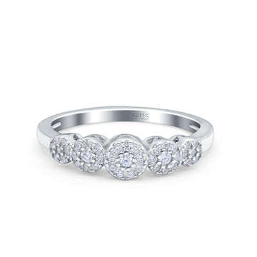 5-Stone Ring Wedding Band Round Pave Simulated Cubic Zirconia 925 Sterling Silver (5mm)